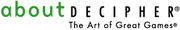 About header — about DECIPHER + The Art of Great Games from About Decipher pages (c. 2000). Primary: IA id_ capture