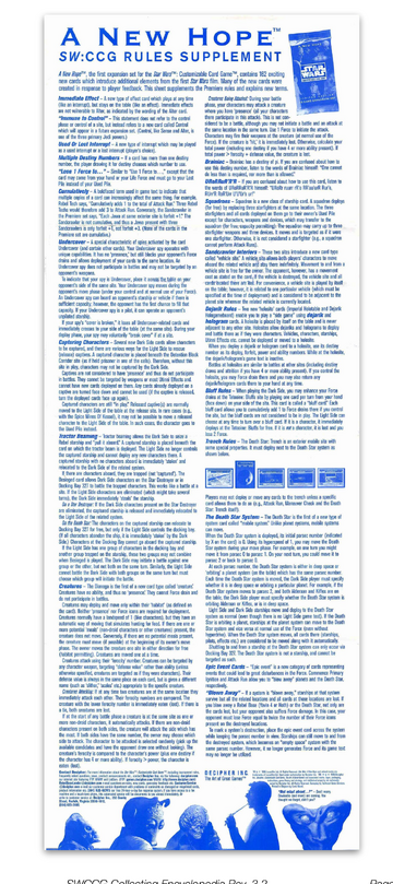 A New Hope Limited rules supplement front