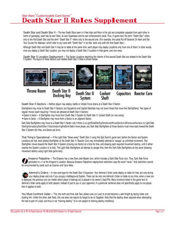 Death Star II Rulesheet