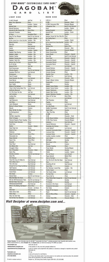 Dagobah Limited rules supplement card list